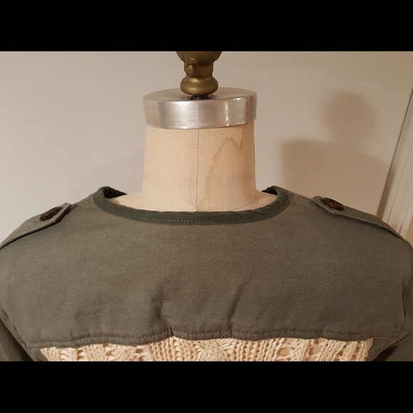 Gibson women’s khaki cotton jacket size M macrame-knitted back - Picture 7 of 13